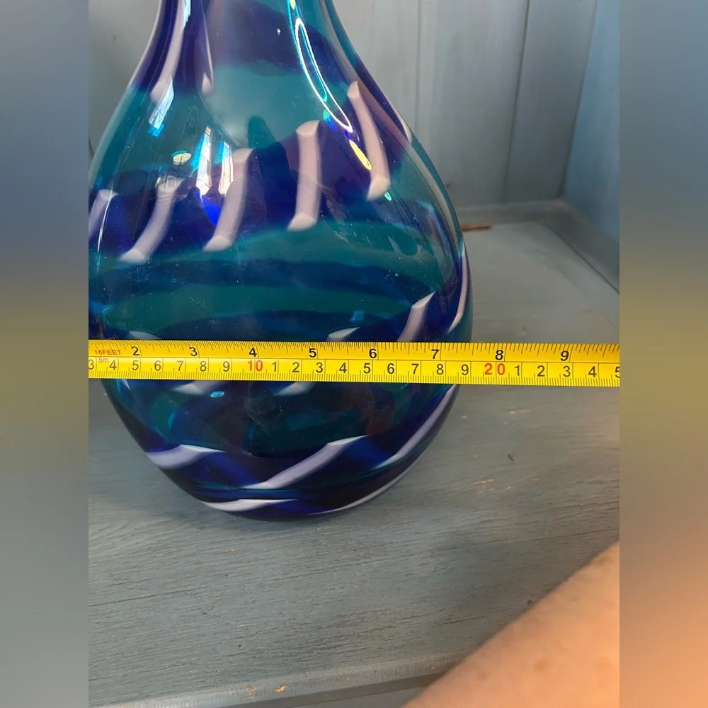 Crate&Barrel Blue & White Swirl Hand-Blown Glass Vase